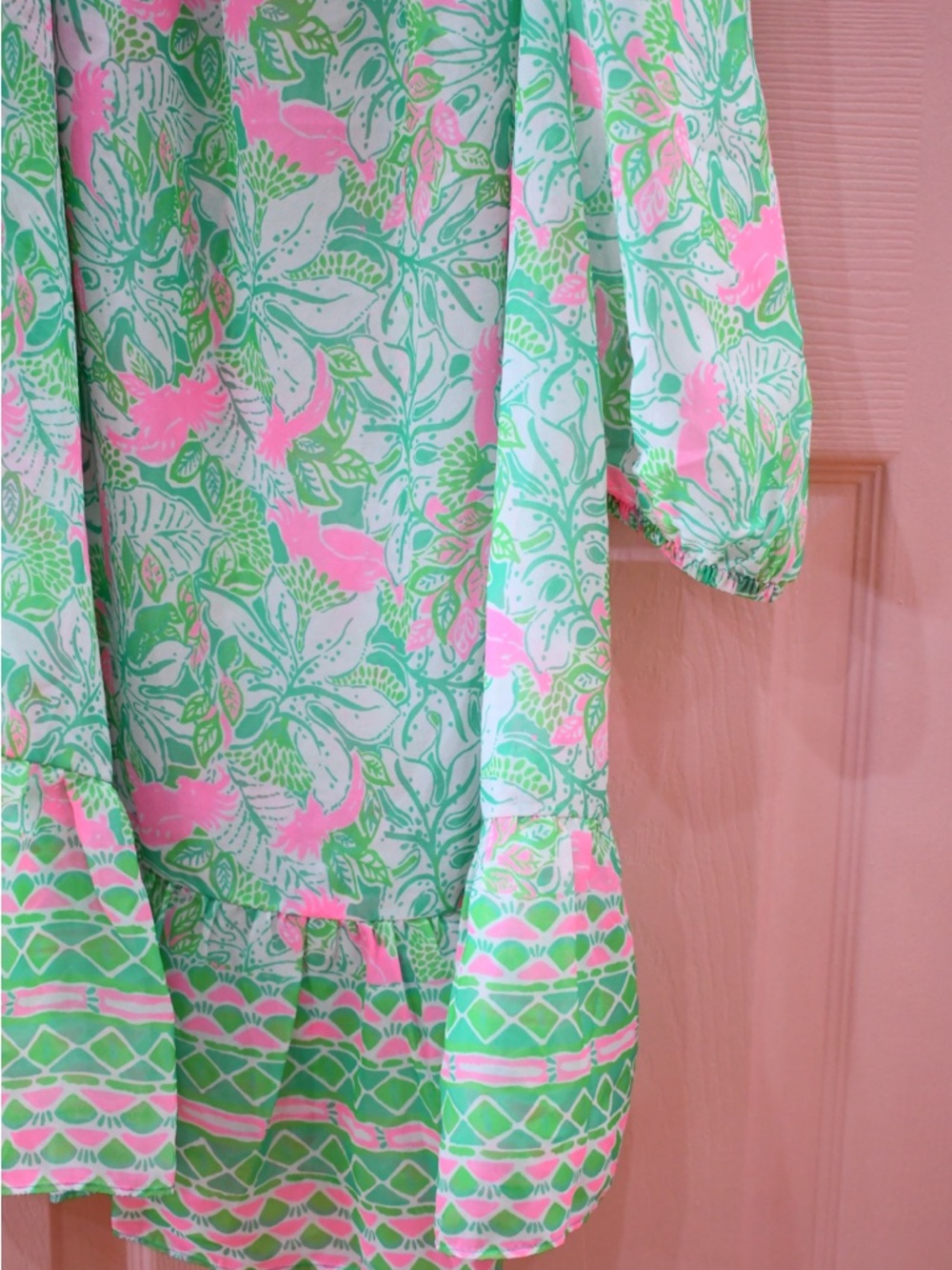 Lilly Pulitzer Pink and Green Off-Shoulder Floral Dress - Picture 6 of 6